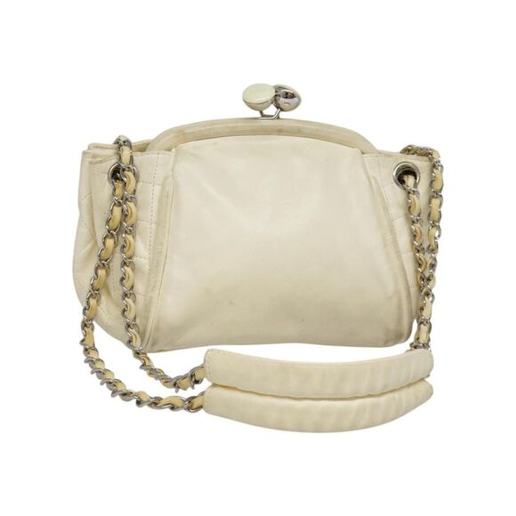 Pre Loved Chanel Classic Chain Bag Cream Lambskin Leather Women Beige Shoulder - Picture 1 of 8